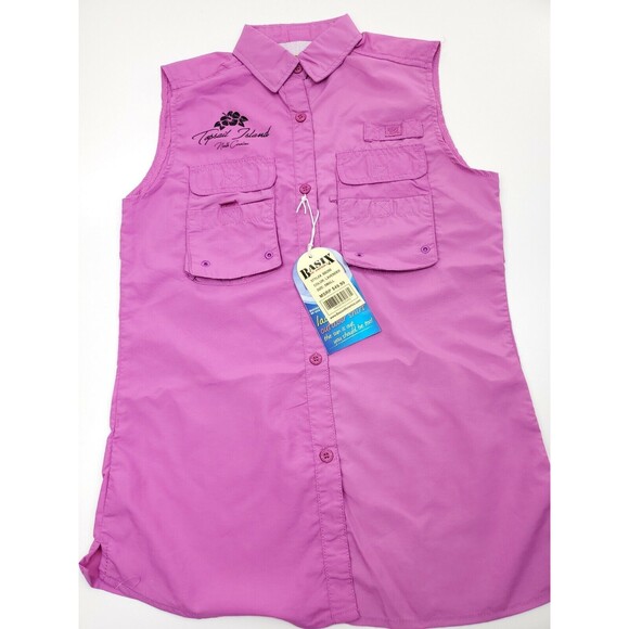 Banana Boat Tops - BANANA BOAT Topsail Island NC Sz S Sleeveless UPF 50 Button Shirt Pink